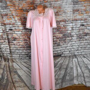 Lorraine Medium Long Nightgown Robe Silky Lingerie Square Neck Lace Pink Satin